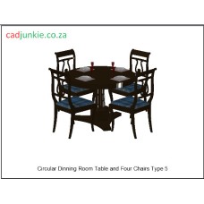 Dinning Room: Round Table and 4 Chairs 3D Set 5