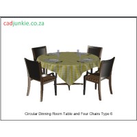 Dinning Room: Round Table and 4 Chairs 3D Set 6