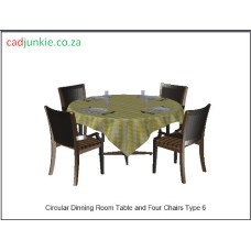 Dinning Room: Round Table and 4 Chairs 3D Set 6
