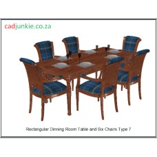 Dinning Room: Rectangular Table and 6 Chairs 3D Set 7